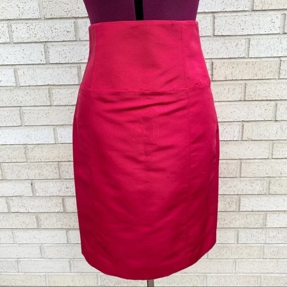 Monique Lihuillier Red 100% Silk High Waist Pencil Skirt Size 8 - Picture 9 of 9